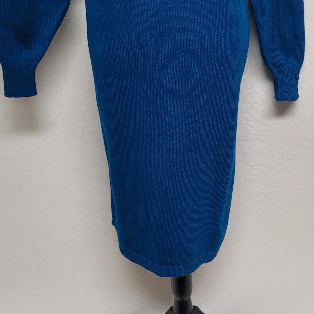 Deadstock Vintage 70s Darian Teal Sequin Starburst Mockneck Midi Sweater Dress M - Picture 5 of 12